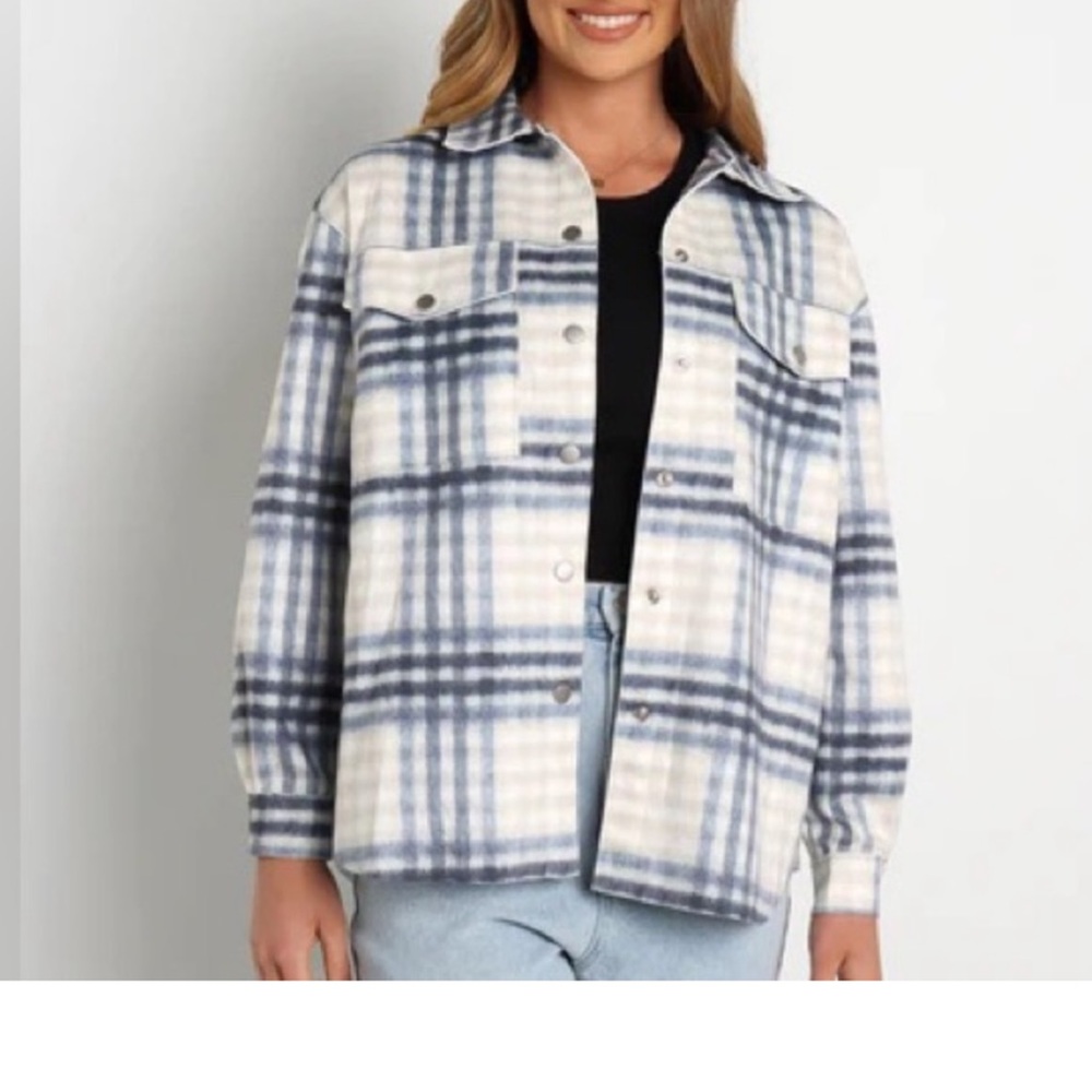 SOLD xx NWT Petal & Pup “White Check” Plaid Oversized Shacket - Picture 1 of 8